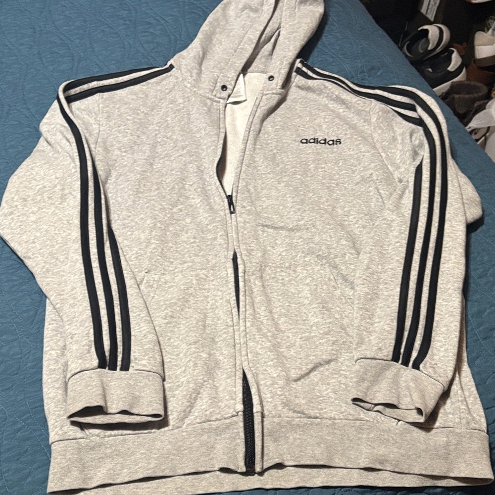 Adidas Light Gray Hoodie with Black Stripes